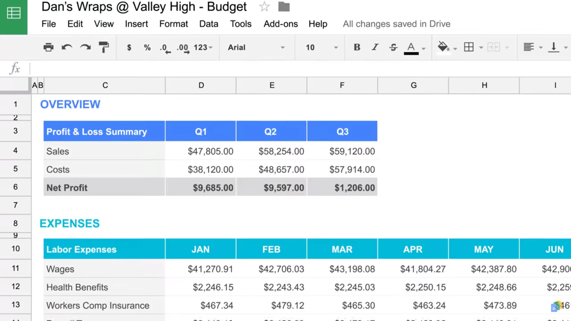 screenshot of Google Sheets